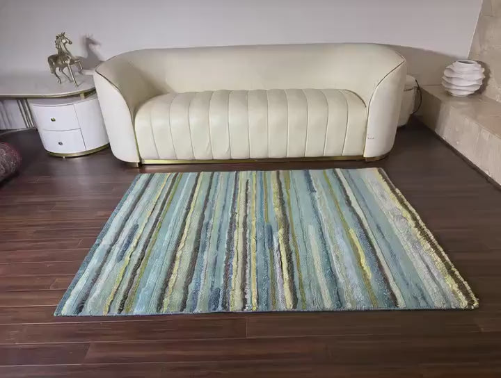 4.2x7.10 ft Oushak Anatolian Rug: Hand Knotted Wool Carpet