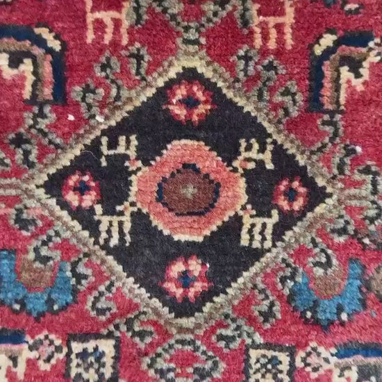 2x3 ft Vintage Village Rug: Hand Knotted Wool Geometric Carpet