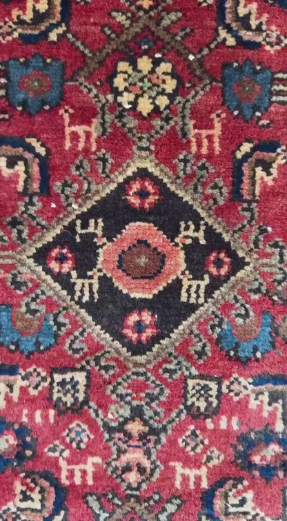 2x3 ft Vintage Village Rug: Hand Knotted Wool Geometric Carpet
