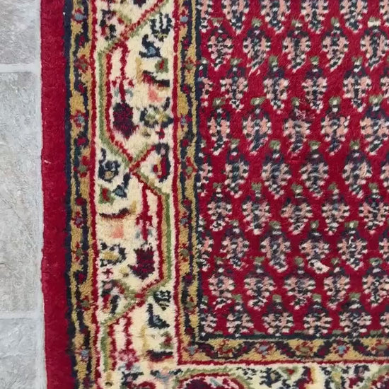 4.3x2.2 ft Vintage 1980s Badam Gul Mir Rug: Hand Knotted Wool Oriental Carpet, Small Geometric Tribal Accent