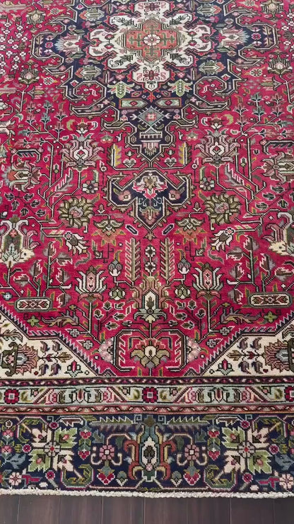 6x8 ft Hand-Knotted Heriz 1940s Vintage Rug, Anatolian Wool Tribal Carpet