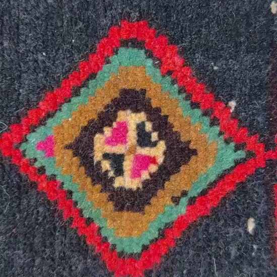 1x3 ft 1930s Village Rug: Hand Knotted Wool Geometric Accent