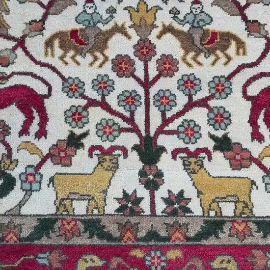 8x10 ft Handmade Oushak Wool Rug: Multicolored Tree of Life Design