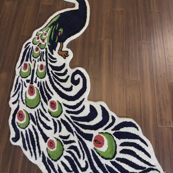 Handmade Wool Peacock Rug 3x5: Boho Nursery Decor