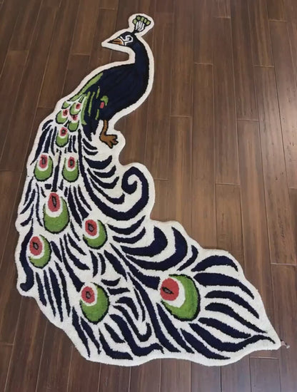 Handmade Wool Peacock Rug 3x5: Boho Nursery Decor