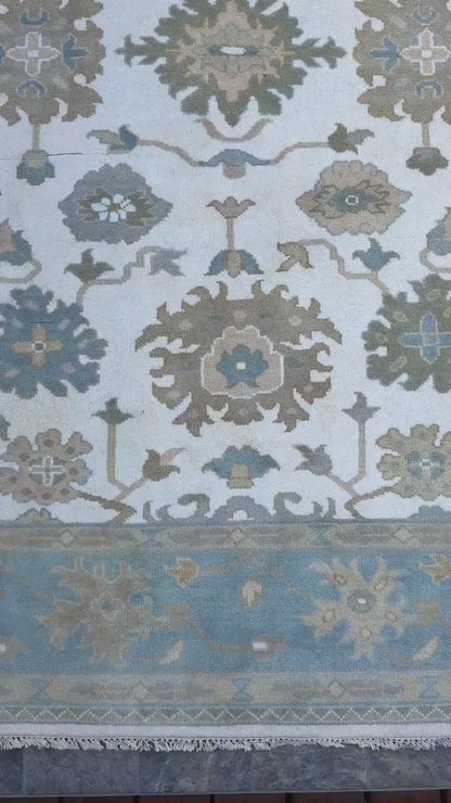 8x10 ft. Handmade Oushak Wool Rug: Modern Bohemian Carpet