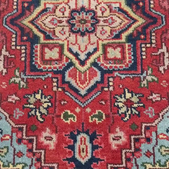 3x5 ft. Handmade Wool Turkish Heriz Rug: Vibrant Modern Oriental Style