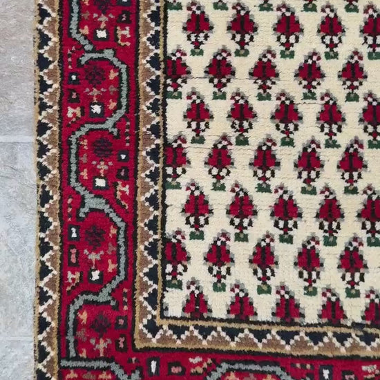 5.1x2.11 ft Badam Gul Mir Wool Rug: 1980s Vintage Hand Knotted Oriental Carpet, Small Geometric Tribal Area Rug