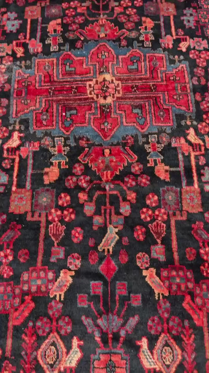 5.2x9 ft Vintage 1930s Anatolian Tribal Rug: Hand Knotted Geometric Village Wool Oriental Carpet