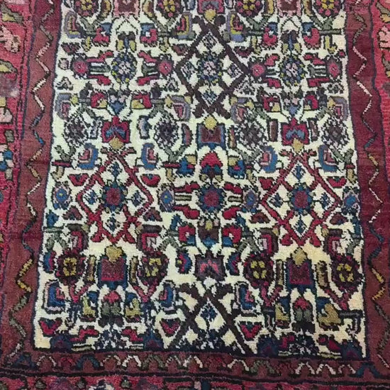 3x9 ft 1950s Vintage Anatolian Wool Runner Rug: Hand Knotted Wool Geometric Tribal Carpet, Village Hallway Rug