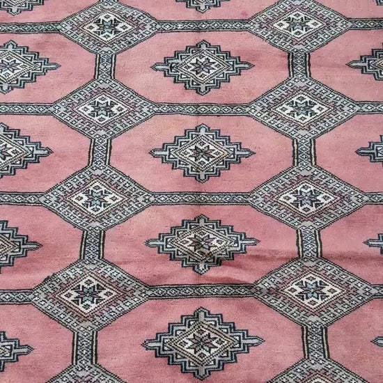 8x6 ft Pakistani Bokhara Jhaldar Rug, 1990s Vintage Hand Knotted Wool Oriental Carpet, Geometric Tribal Area Rug