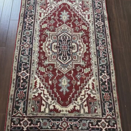 3x5 ft Hand Knotted Heriz Wool Rug: Modern Anatolian Carpet