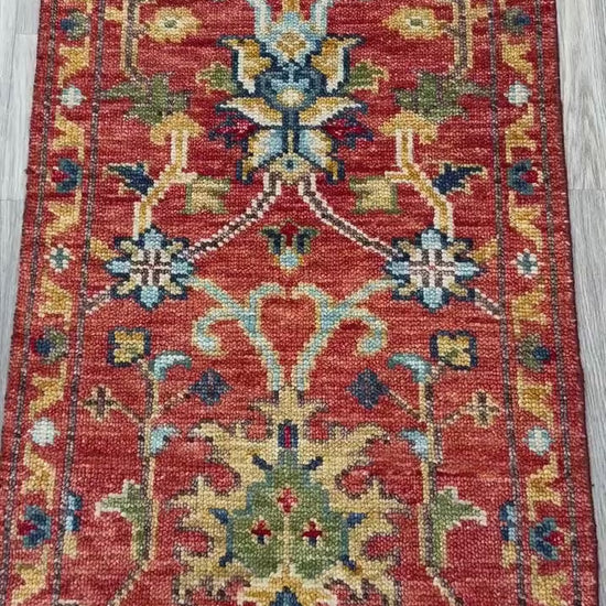 2.5x9 ft Oushak Runner Rug: Modern Multicolored Handmade Bohemian Carpet