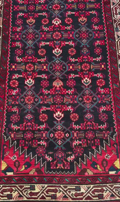 3x10 ft Vintage 1970s Hamidoun Runner Rug: Hand Knotted Wool Tribal Hallway Village Design Carpet