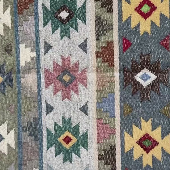 5x8 ft Anatolian Kilim Rug: Hand Knotted Modern Geometric Wool Carpet