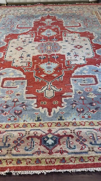 8x10 ft. Heriz Style Turkish Rug: Hand Knotted Wool Oriental Carpet