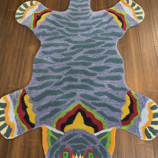 3x5 ft Hand-Knotted Wool Tiger Rug: Boho Nursery Decor
