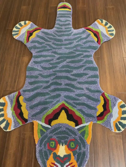 3x5 ft Hand-Knotted Wool Tiger Rug: Boho Nursery Decor