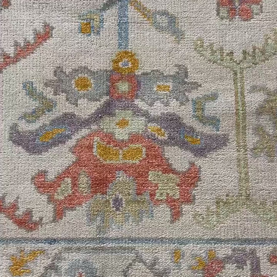 6x9 ft Pastel Oushak Hand Knotted Rug: Beige Wool Bohemian Carpet