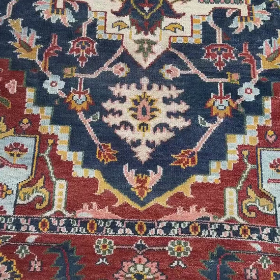 9x12 ft Serapi Heriz Rug: Hand Knotted Wool Carpet, Vibrant Color Geometric Oriental Large Area Rug