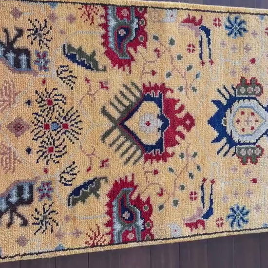 2.6 x 7.10 ft Hand Knotted Oushak Runner Rug: Bohemian Wool Hallway Carpet