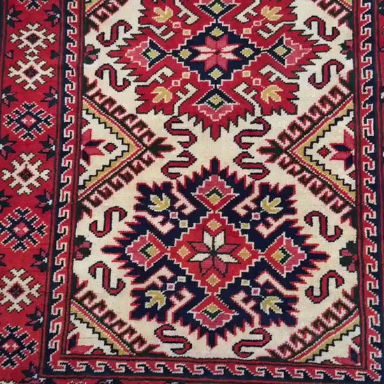 2x4 ft 1950s Hand-Knotted Kazak Wool Rug Vintage Tribal Carpet