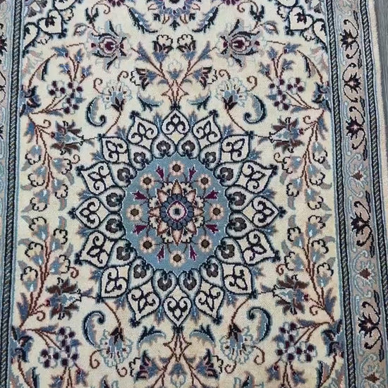 9.5x2.8 ft Vintage 1970s Pastel Nain Hand Knotted Rug: Wool & Silk Touch Runner Carpet