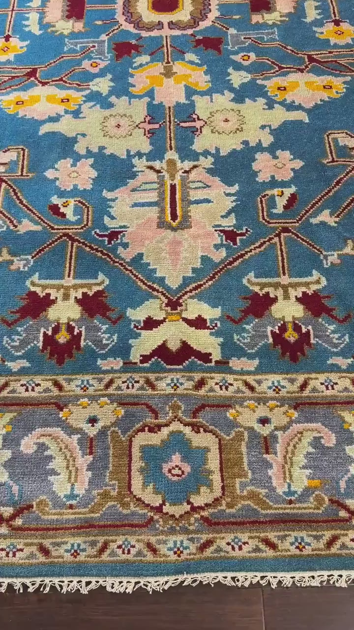 9x12 ft. Heriz Rug: Hand-Knotted Wool Modern Serapi Design Carpet