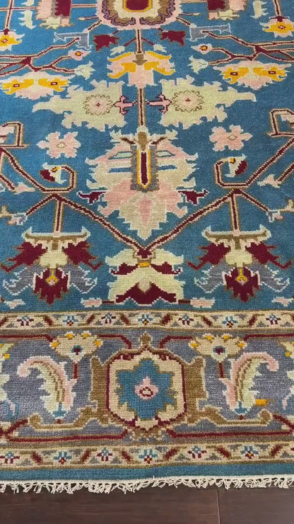 9x12 ft. Heriz Rug: Hand-Knotted Wool Modern Serapi Design Carpet