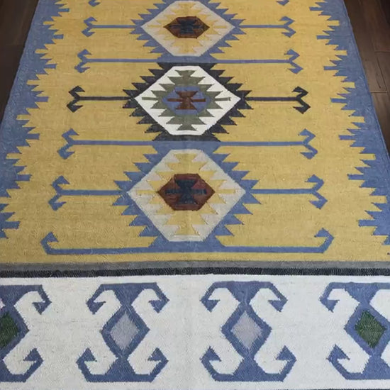 5x8 ft Handmade Kilim Rug: Scandinavian Geometric Wool Flatweave