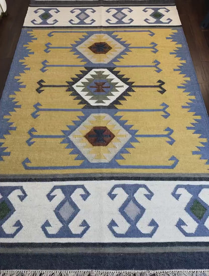 5x8 ft Handmade Kilim Rug: Scandinavian Geometric Wool Flatweave