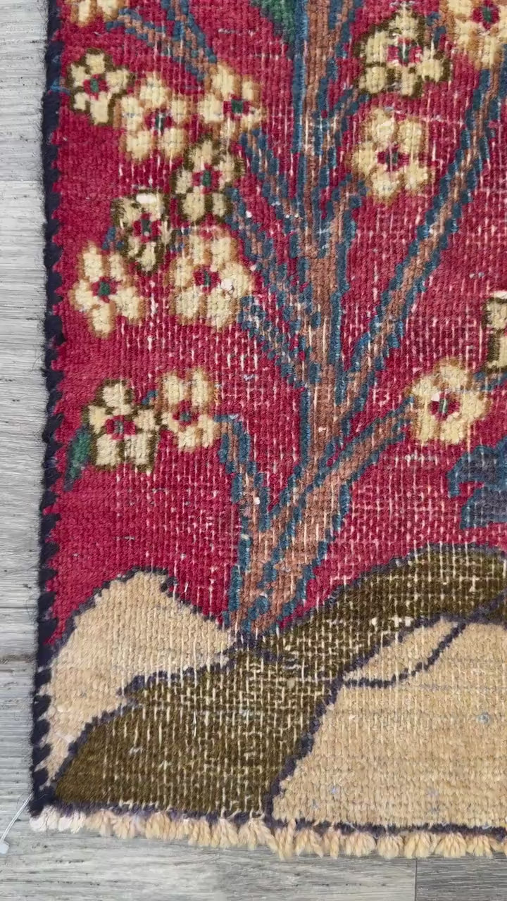 2.2x2.9 ft Vintage 1980s Turkish Carpet | Hand Knotted Wool Tree of Life Pictorial Design