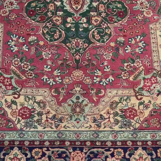 9x6 ft Vintage 1970s Tabriz Rug: Hand-Knotted Silk & Wool Oriental Carpet