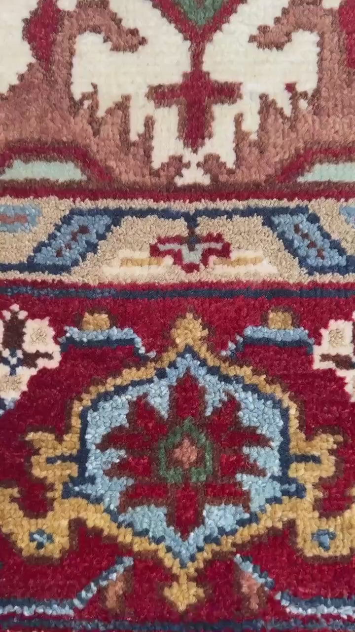 9x12 ft. Heriz Serapi Rug: Hand Knotted Wool Geometric Medallion Oriental Large Area Carpet