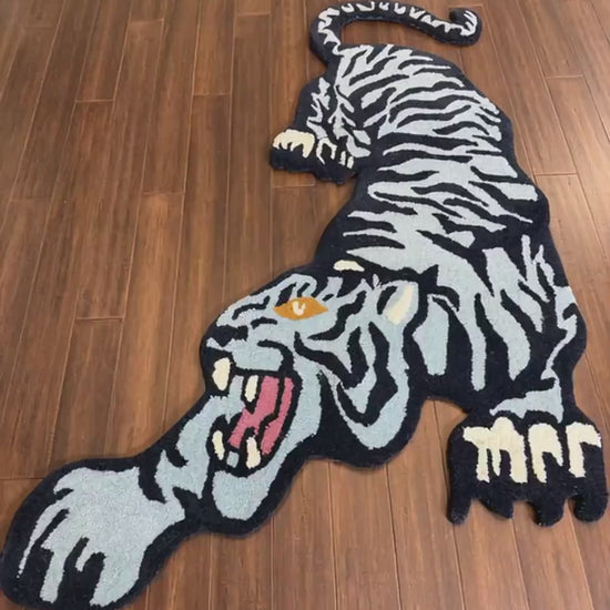 3 x5 ft Handmade Wool Crouching Tiger Rug: Boho Safari Nursery Decor