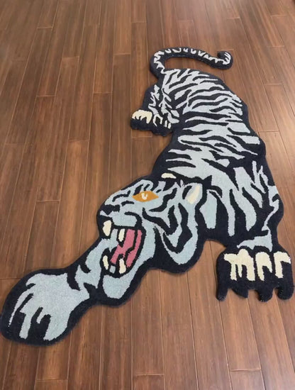 3 x5 ft Handmade Wool Crouching Tiger Rug: Boho Safari Nursery Decor