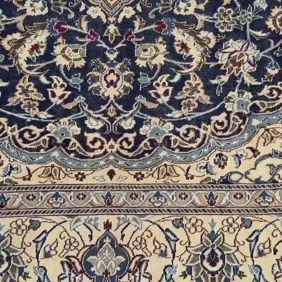 11x8 ft Vintage 1960s Naeen Wool Silk Touch Rug: Hand Knotted Oriental Carpet, Large Area Accent
