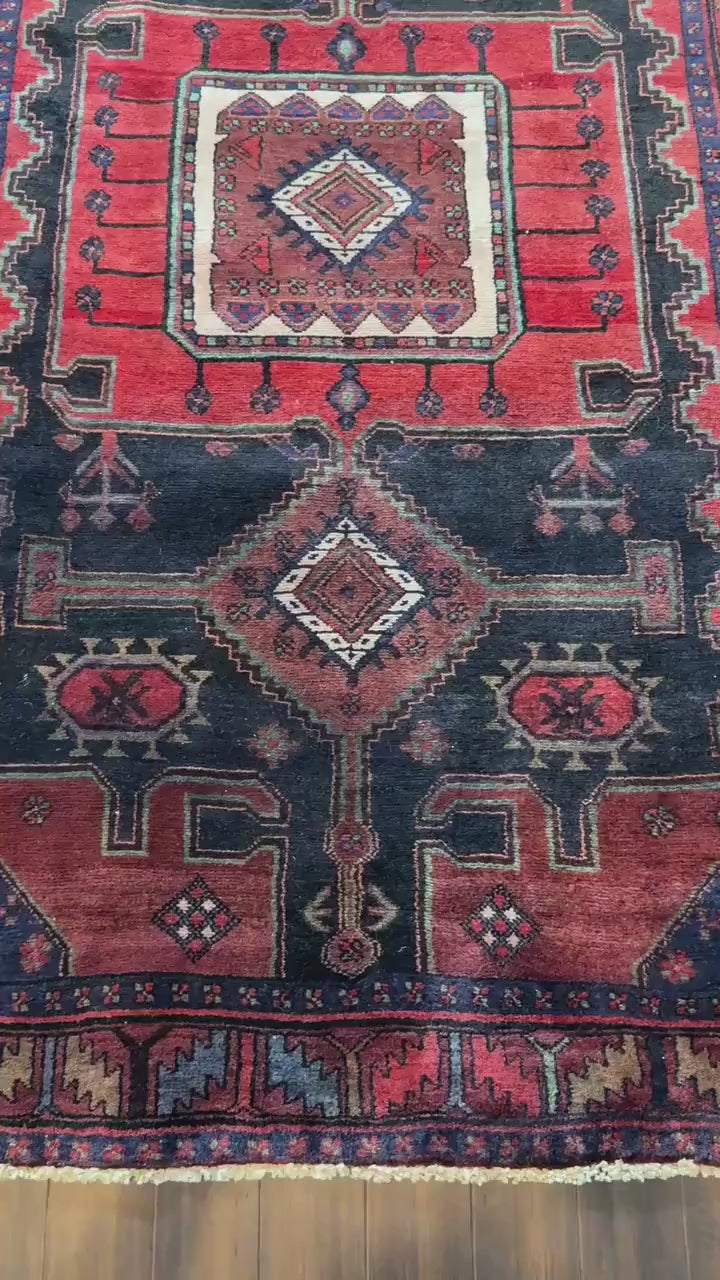 4x7 ft Anatolian 1940s Geometric Rug: Hand Knotted Wool Farmhouse Runner