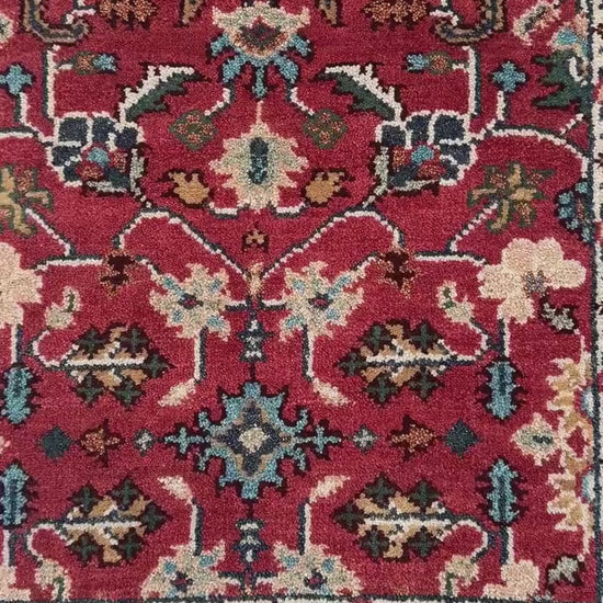 3x5 ft. Hand Knotted Wool Heriz Rug: Modern Geometric Area Carpet