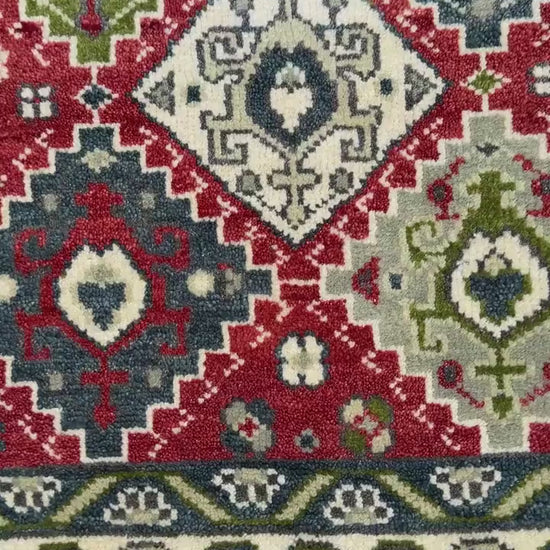 4x6 ft. Oushak Geometrical Rug: Village Made Wool Carpet Hand Knotted Bohemian Style