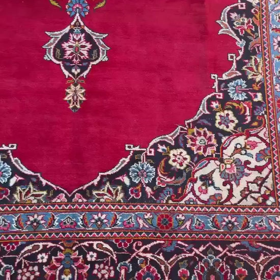 10.3x7.5 ft Vintage Qashoun 1980s Wool Rug: Hand Knotted Traditional Oriental Carpet, Geometric Medallion Area Rug