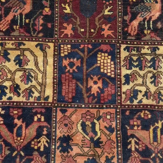 5x9 ft 1940s Bakhtiari Hand-Knotted Wool Rug Vintage Anatolian Geometric Carpet