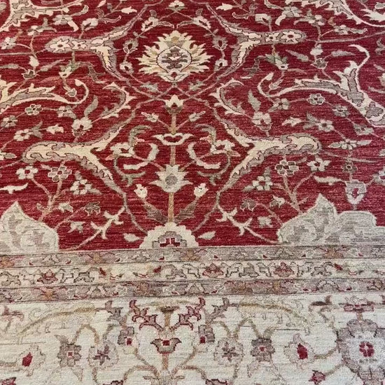 9x12 ft. Turkish Tabriz Rug: Hand Knotted Wool Carpet with Rust Floral Design