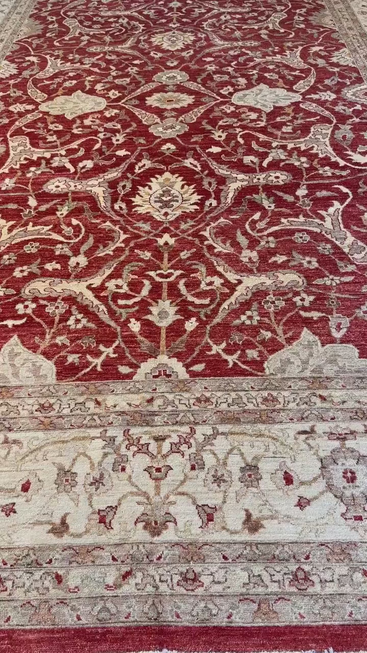 9x12 ft. Turkish Tabriz Rug: Hand Knotted Wool Carpet with Rust Floral Design