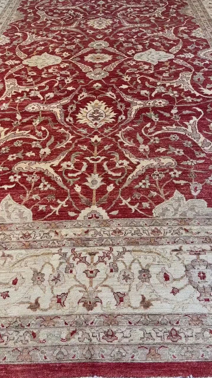 9x12 ft. Turkish Tabriz Rug: Hand Knotted Wool Carpet with Rust Floral Design