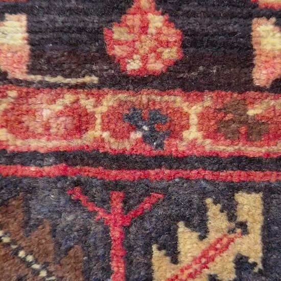 3.6x13.8 ft Vintage 1930s Runner Rug: Anatolian Village Carpet, Hand Knotted Wool Long Geometric Tribal Rug