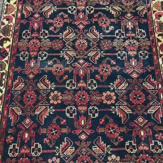 3.5x9.1 ft 1940s Vintage Rug: Hand Knotted Wool Anatolian Village Carpet, Geometric Tribal Design