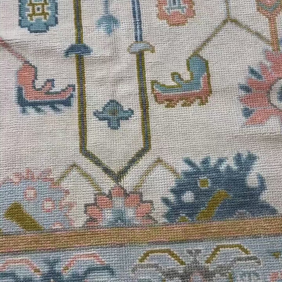 6.2x9.3 ft Oushak Floral Hand Knotted Rug: Wool Area Carpet, Vibrant Transitional Design
