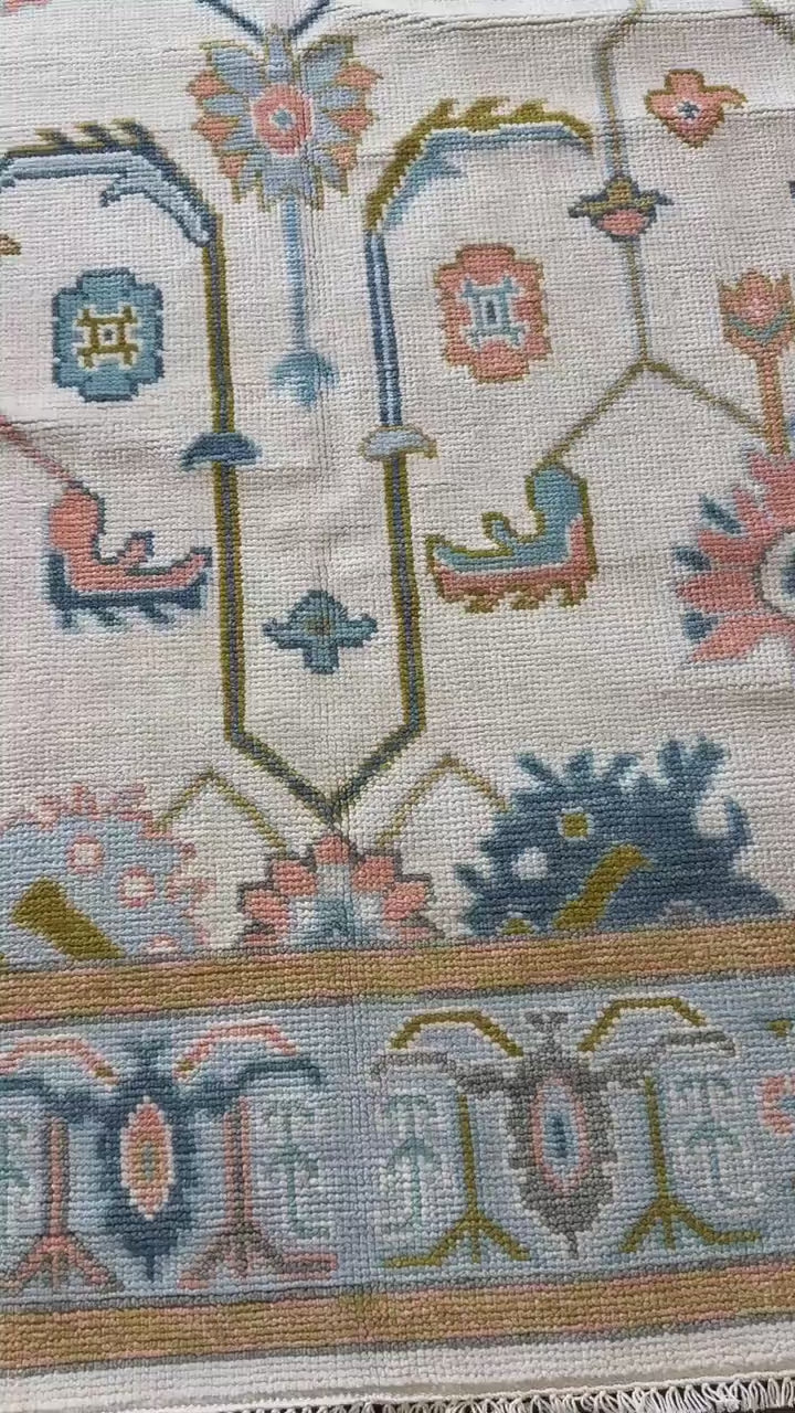 6.2x9.3 ft Oushak Floral Hand Knotted Rug: Wool Area Carpet, Vibrant Transitional Design