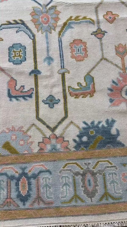 6.2x9.3 ft Oushak Floral Hand Knotted Rug: Wool Area Carpet, Vibrant Transitional Design